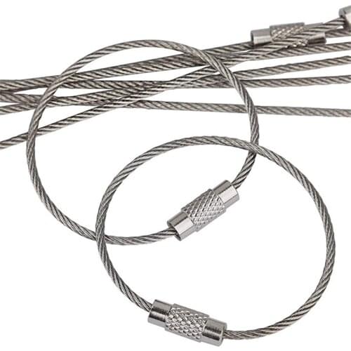 50pcs EDC Keychain Tag Rope Stainless Steel Wire Cable Loop Screw Lock Gadget Ring Key Keyring Circle Camp Hanging Tool