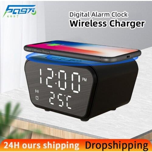 Multifunctional Wireless Chargers Alarm Clock for iPhone 12 11 pro max mini X 8 7 Samsung Temperature Calendar Time Led Display