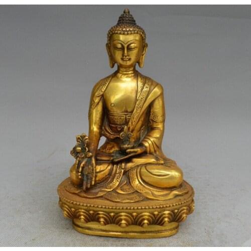 7.9"tibet Buddhism Bronze Gilt Lotus Sakyamuni Shakyamuni Medicine Buddha Statue