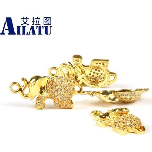 Ailatu Free Shipping 10pcs/lot Micro Pave Cubic Zirconia Cartoon Elephant Pendant for DIY Necklace Jewelry or Fashion Bracelet