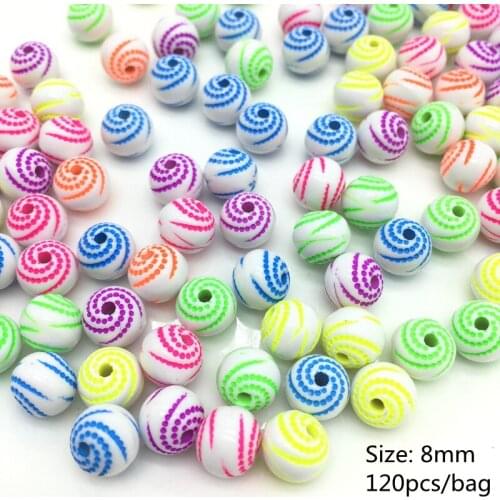 Acrylic round Thread beads fluorescence colour mixture beads for jewelry making DIY kids fancy beads Necklace 8mm 120pcs/bag