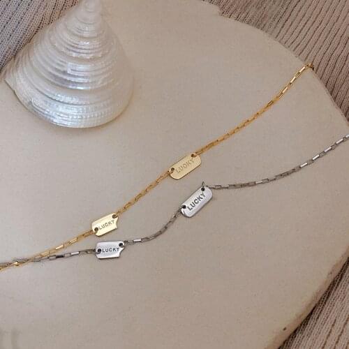 925 Sterling Silver Lucky Letter Pendant Necklace Simple Gold Clavicle Chain Necklace For Women Jewelry Gift S-N572