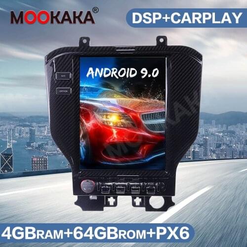 Carbon Fiber Tesla Screen Android 9.0 PX6 Car Radio GPS Navigation For Ford Mustang 2015-2019 Multimedia Player Stereo Head Unit