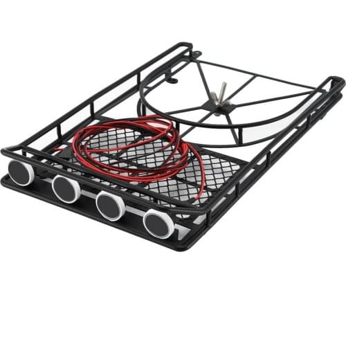 Roof Rack Roof Luggage Rack Roof Holder Protective Rack With 4 LED White Light Car Set For RC D90 JEEP For SCX10 Rock Crawler