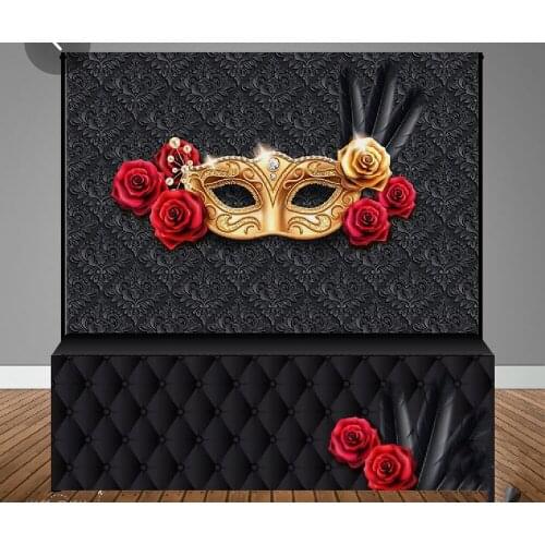 Masquerade Table Banner Backdrop with Table Wrap backgrund candy dessert table decoration print vinyl rose women birthday party