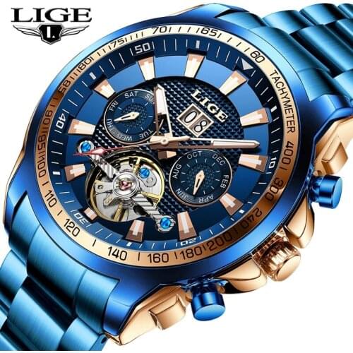 LIGE New Automatic Watch Men Top Brand Luxury Full Steel Sport Mechanical Watch Fashion Waterproof Men Watches Relogio Masculino