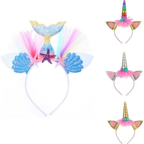 Kids Unicorn Headband Wig for Halloween Xmas Purim Kids Birthday Party Ball Holiday Girls Accessories