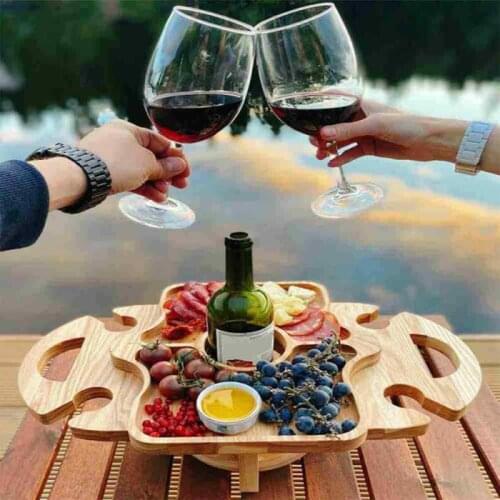 Portable Picnic Table For Transport, Portable, Wooden, External Doorknob, Wine Table, Removable Stand, Glass, Folding Table Tool