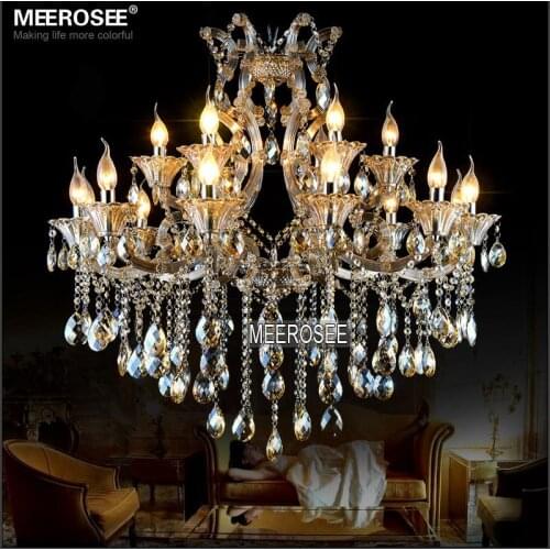 Modern Maria Theresa Crystal Chandeliers Light Cognac Chrome LED Pendant Lustre 18 Lights Lamp for Lobby Stair Hallway Project