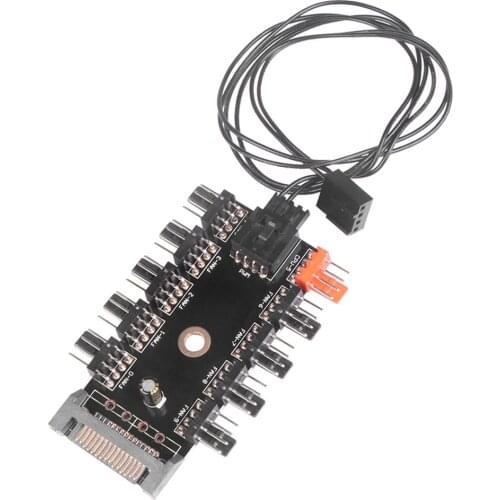 10 Ports Chassis Fan Hub CPU Cooling HUB 12V 4 Pin Fan Controller 1 Female to 10 Male PWM Fan Hub SATA Adapter For Desktop PC