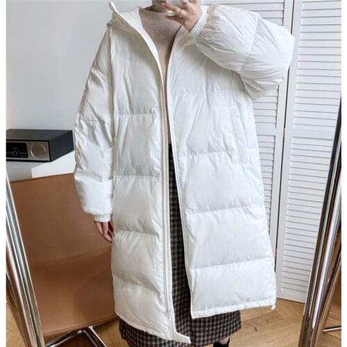 Womens jacket mid-length over-the-knee down jacket Womens new winter thick white duck down hooded jacket