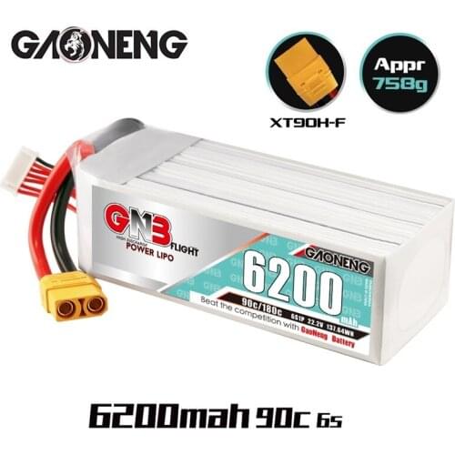 GNB 6200mAh 22.2V 6S 90C/180C Lipo Battery with XT90 plug For RC Helicopter Quadcopter FPV Racing Drone Parts