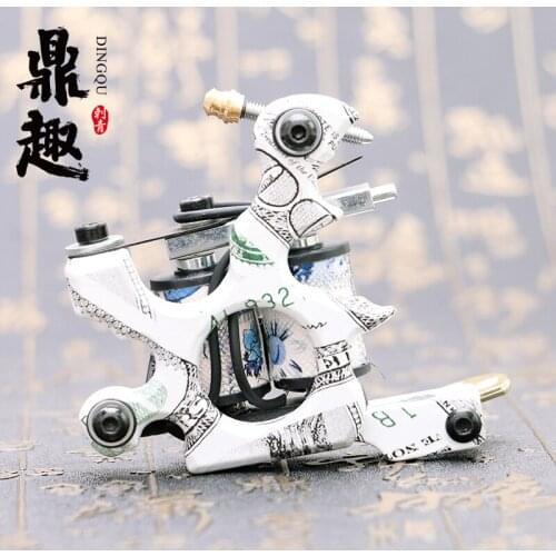 Handmade Copper Tattoo Machine 10 Coils Beautifully Carved Shader and Liner Tattoo Gun Free Shipping TM8323