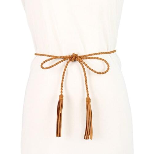 2020 Fashion Womens Belt New Beautiful Female Woven Waistbelt Dress Decoration Super Long Velvet Thin Waist Rope Ladies Belts