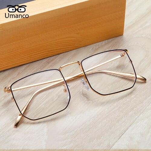 Umanco 2021 Hot Luxury Oversized Square Glasses For Women Men Metal Frame Fashion Brand Blue Light Photography Accessories Gifts