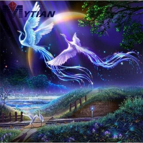 MYTIAN DIY Diamond Painting Kit,Beautiful Phoenix White Birds Full Drill Diamond Embroidery Mosaic Paint Cross Stitch Home Decor