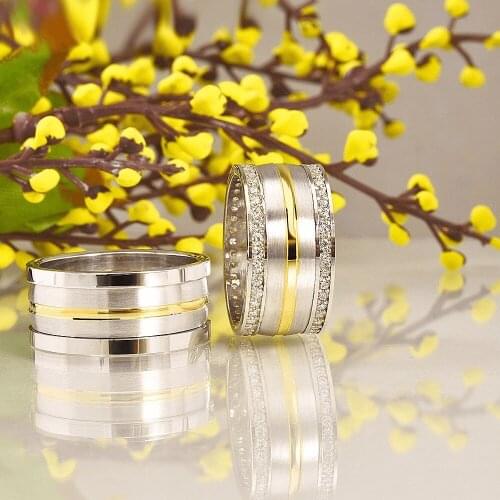 SILVERFONI 925 Sterling Real Silver Wedding Rings Set For Men And Women Jewelry Hand Made Anniversary Gift New Season Gold Plate