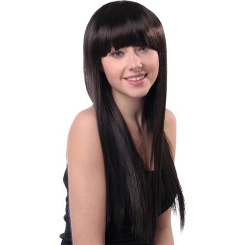 New Synthetic Women Fashion Black Long Straight Bangs Resistant Wigs