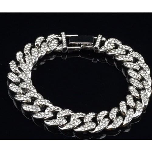 NEW Cuban Thick Link Chain Bracelet Punk Luxury Crystal Bracelets for Women Men Jewelry Gold Color Rhinestone Bangles Bling New