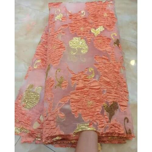Very beautiful peach color African tulle lace fashion brocade French net lace fabric with gold for party dress 5colors FHS002