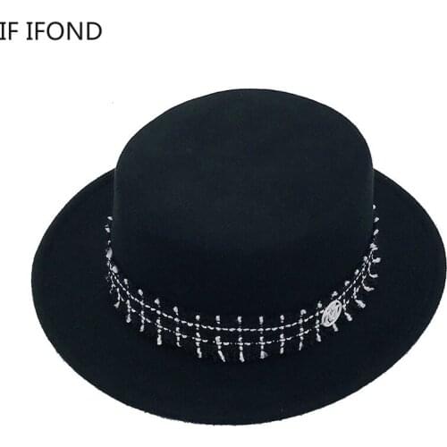 Autumn Winter New 100% Wool Flat top Fedora Hat Fashionable European American Round Caps Bowler Hats