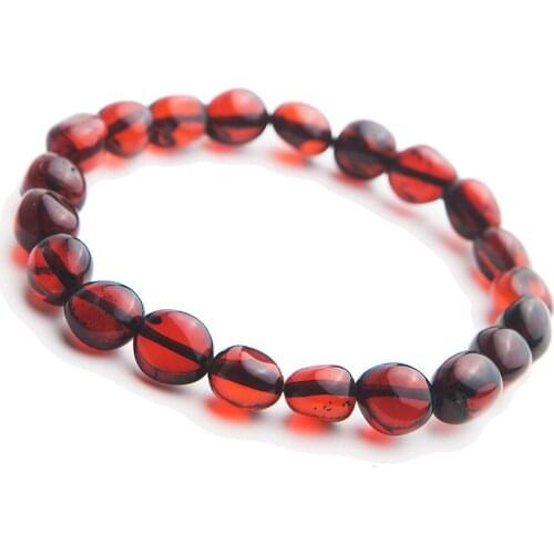 Genuine Natural Blood Amber Gemstone Crystal Irregular Beads Woman Lady Stretch Bracelet 10*8mm AAAAAA