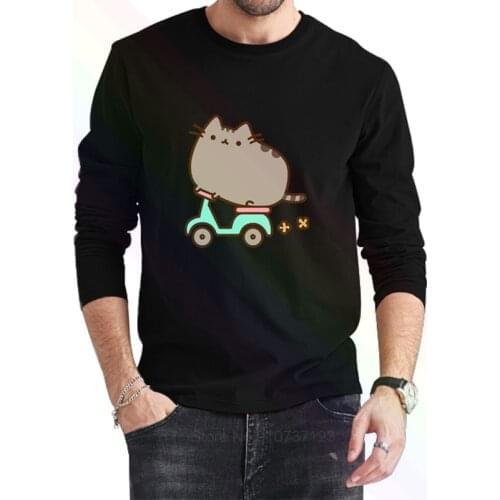 Pusheen Scooter Logo Classic Black T-Shirt 2021 Newest Summer Mens Long Sleeve Popular Tees Shirt Tops Novel Unisex