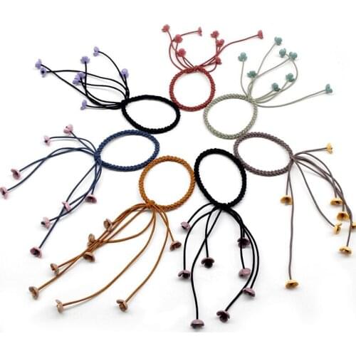 3pcs in Fashion weave elastic cord 8 trefoil flower long tassels hairtie band sweet hairband decoration Ponytail Holder dx122
