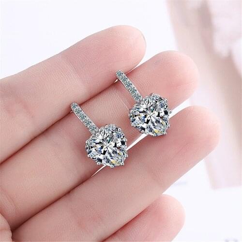 925 Sterling Silver Heart Shape Stud Earrings For Women Girls Party Wedding Elegant Jewelry Prevent Allergy eh1442