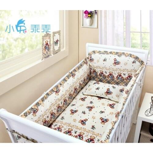 Discount! 6pcs Cute Baby Cot Set 100% Cotton Crib Set,Baby Bedding Set ,include(bumper+sheet+pillowcase)
