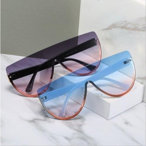 Women Luxury Oversized Sunglasses Men Flat Top Original Brand Design Sun Glasses Female Gradient Rimless Shades Eyewear UV400