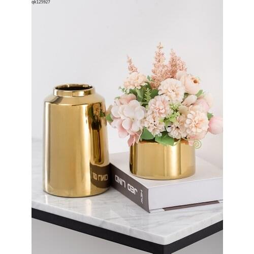 Modern Golden Ceramic Vase Gilded Porcelain Handicraft Flower Arrangement Living Room Decoration Countertop Vase Home Decoration