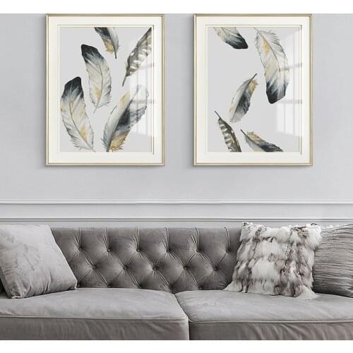 EECAMAIL Modern American Living Room Sofa Background Wall Decorative Painting Porch Mural Elegant Feather Painting No Frame