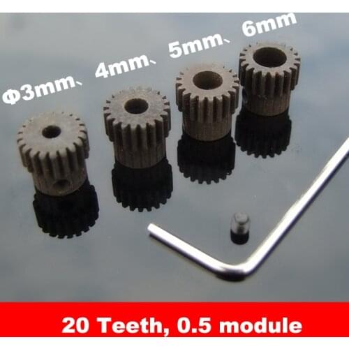 Steel Metal 20 Teeth Gear 0.5 Module Modulus Boss Spur Gear 3mm/4mm/5mm/6mm Aperture Jbckscrew Wrench for Motor shaft Axis Rod