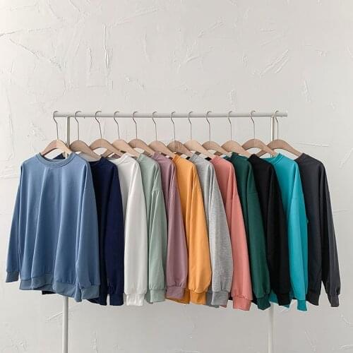 Women Solid Sweatshirts Korean Style Autumn Ladies Student Round Neck Long Sleeve Loose Pullover Tops WDC6301