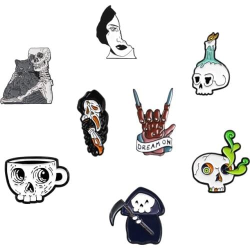 Sign Of The Horns "Dream On"Rock Cute Skull Skeleton Cup Candle Female Mask Pins For Cool People Brooch Packing Decoration