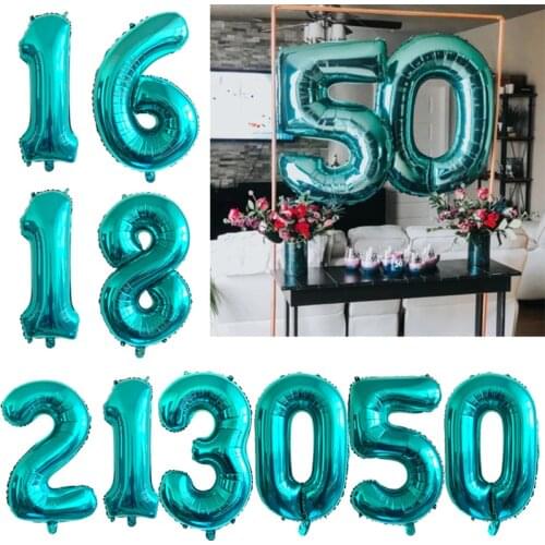 1PC 30Inch Slim Tiffany Blue Color Foil Number Balloons 0-9 Digital Globos For Birthday Party Decorations New Year Decors 2021
