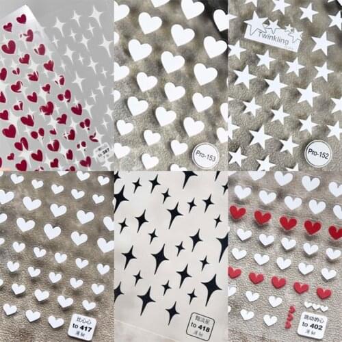 1PC 3D Nail Sticker Back Adhesive Engraved Acrylic Nail Decals Sparkly Star Love Heart Design for Manicure DIY Decorations