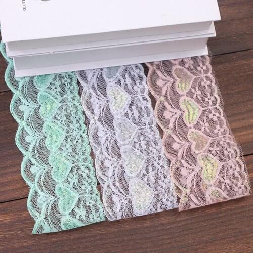 1Yard Green Orange Purple Yellow Lace Fabric Heart Lace Trim 7cm Ribbon Dress Applique Lace For Sewing Accessories dentelle LC2