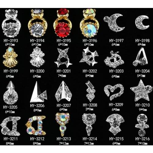 10pcs/lot, Fashion Shapes 3d Nail Art Golden/Silver Metal Rivets Crystal Rhinestones Nail Tips Decorations