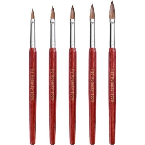 100% Kolinsky Sable Hair Nail Brush Painting Drawing Carving Pen DIY Powder UV Gel Design Red Wood Nail Art Manicure Tools