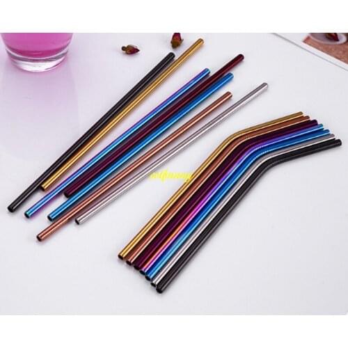 100pcs/lot 6*215mm Colorful Stainless Steel Straw drinking straw bend & straight drinking straw 8.5" beer straw For 20 oz cup
