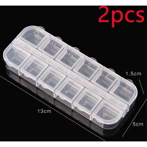 2pcs Double Row Transparent 12 Grid Jewelry Nail Crystal Storage Box Round Earring Bead Screw Holder Case Display Organizer