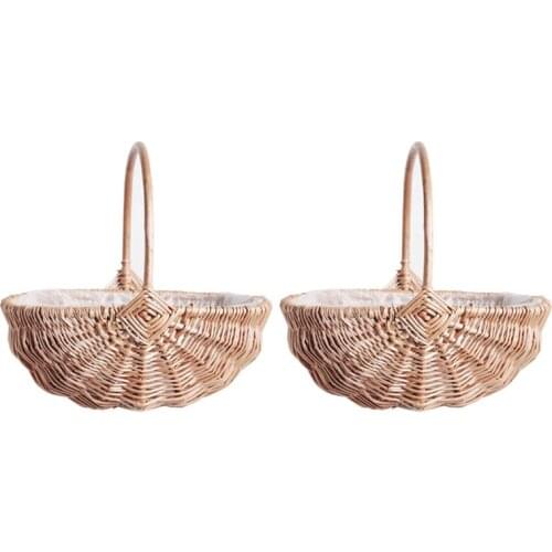 2 Pack Handwoven Flower Basket with Handle Willow Storage Basket Empty Wicker Picnic Basket for Home Wedding Decor
