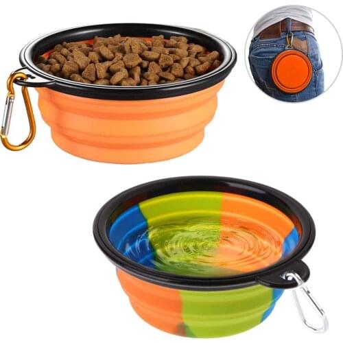 2 Pack Silicone Fodable Water Food Bowls for Dogs Cats Portable Expandable Pet Feeding Watering Cup Dish for Parking Traveling
