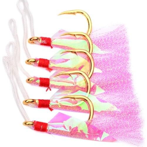 20pcs/lot Single Saltwater Fishing Hooks with Feather JIGGING HOOKS 1/0 3/0 5/0 7/0 9/0 Carbon Steel Fishing Hooks