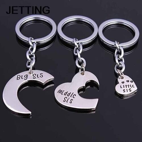 3Pcs/Set Family Charm Keyring Big Middle Little Sis Sister Heart Keychains Women Girl Friends Car Styling Accessories Decoration