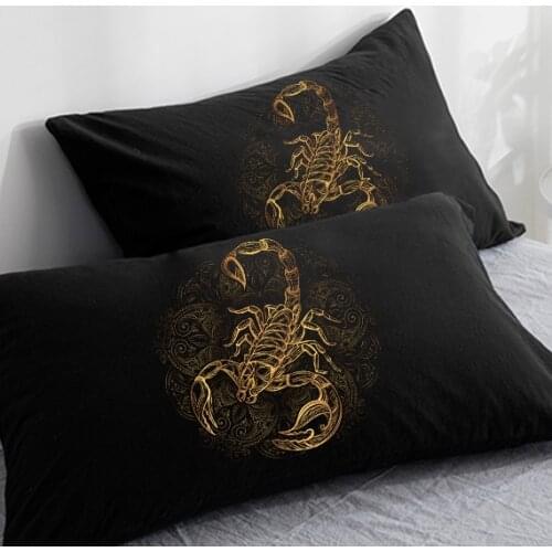 3D HD Custom Pillow Case,2PCS Pillowcase 50x70/50x75/50x80/70x70,Decorative Pillow Cover Golden Scorpion on Black Bedding