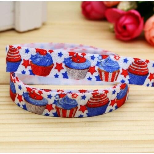 5/8'' Free shipping Fold Elastic FOE cupcake 4th of july printed headband headwear hairband diy decoration wholesale OEM P5452