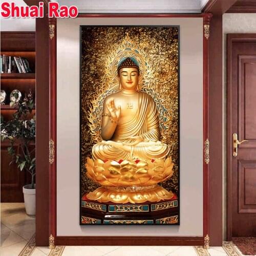 5d Puzzle round diamond painting Golden Buddha diamond embroidery full square mosaic Wall Art Picture for Home Living Room Decor